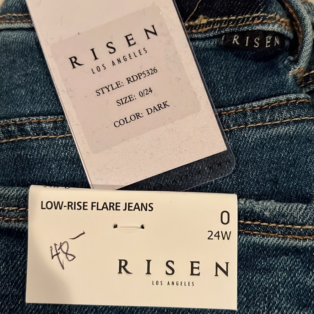 🤑 RISEN Low Rise Dark Wash Distressed Flare Jeans * MOST POPULAR * - Picture 5 of 7